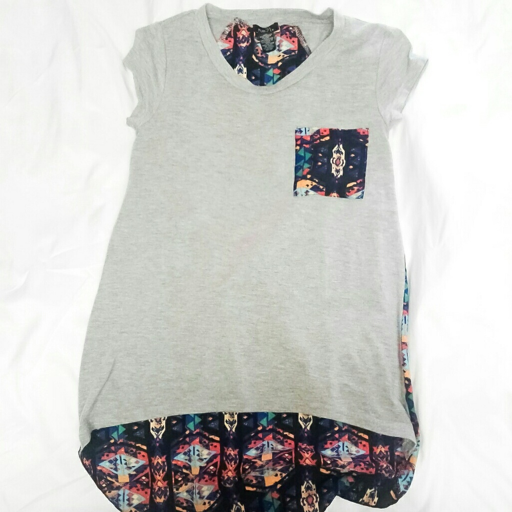 Rue21 High Low tribal print Gray Tunic Top
